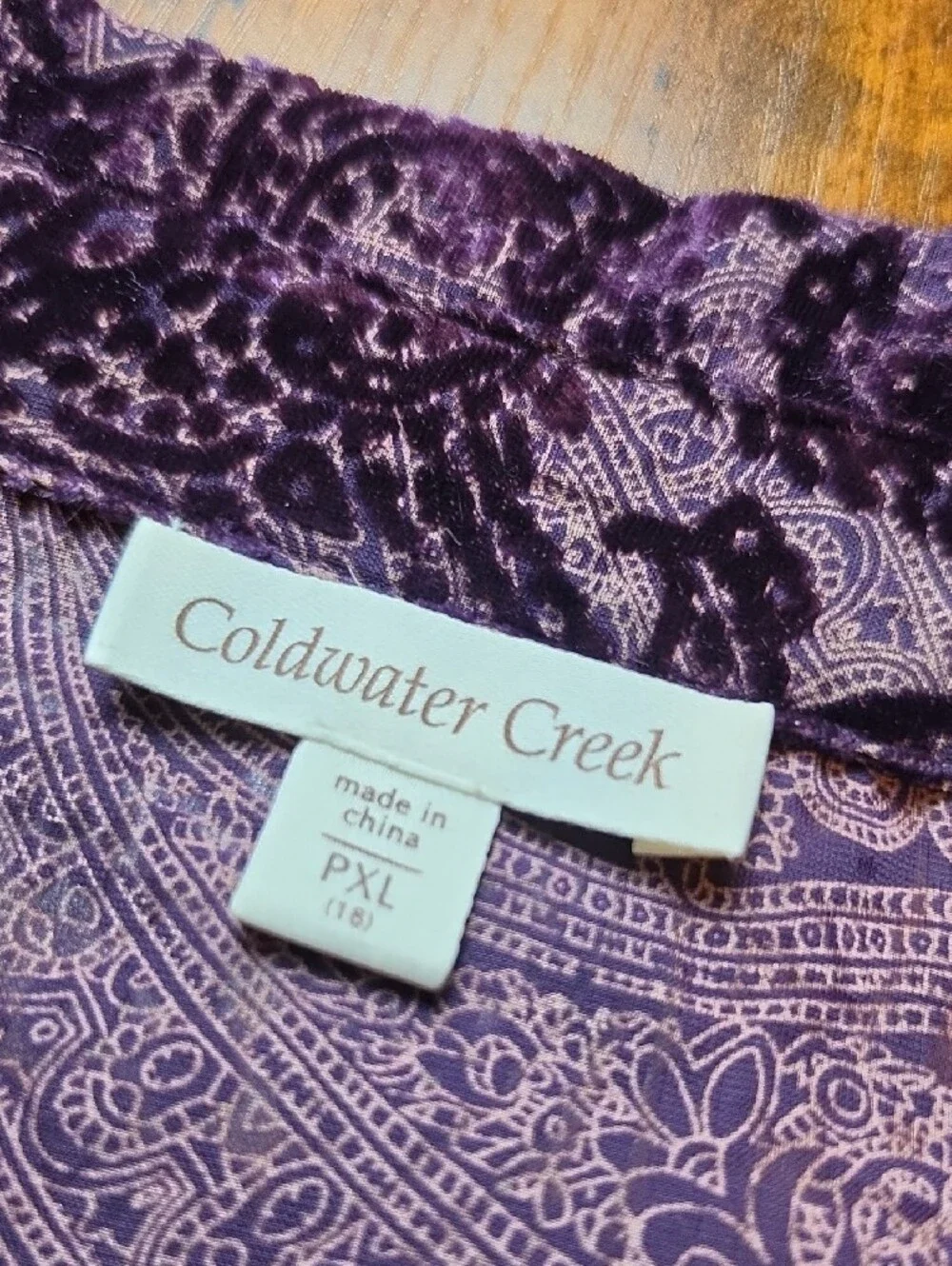 COLDWATER CREEK | Purple Burnout Velvet Paisley Button Down Blouse | XL Petite
